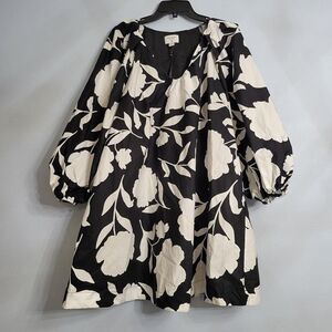 NWT Kate Spade New York Classic Rose Poplin Mini Dress, Black/White Pockets XL